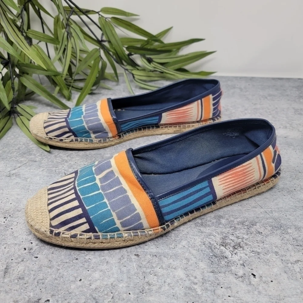 Bandolino Blue Orange Rectangle Print Espadrille Flats Size 9